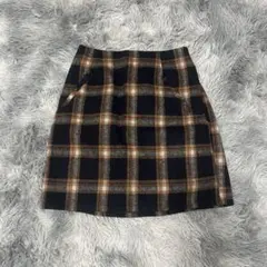 ネイビーオレンジチェックミニスカート