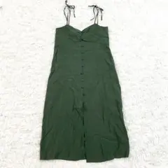 ZARA ザラ ロングキャミワンピース M ダークグリーン きれいめ ボタン