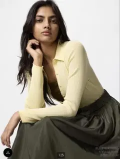 UNIQLO リブポロカーディガン　イエロー　XL