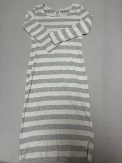 ロイヤルパーティ　白ストライプ ワンピース 七分袖