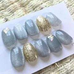 サイズオーダー ネイルチップ グレー シルバー 水光 マグネット ミラー 73