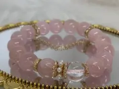 ディープローズクォーツ×水晶のパワーストーンブレスレット内径16㎝