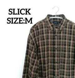SLICK ブラウンチェック 長袖シャツ サイズ2