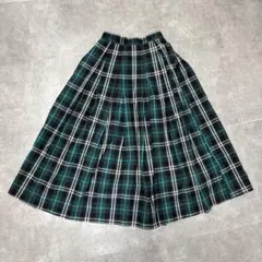 Samansa Mos2 グリーンチェック タックフレアスカート コットンのサムネイル