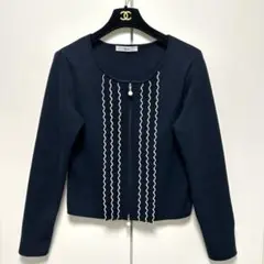 新品　Ｒｅｎｅ　リボンニットカーディガン　ダークネイビー×ホワイト　34 カーディガン