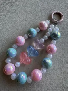 カラフルハートビーズ携帯ストラップ