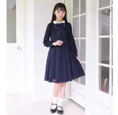 メゾピアノジュニア　ふんわりリボンタイつきレースワンピース