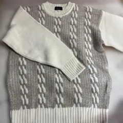 ケーブル編み長袖ニット アイボリー/ベージュ 日本製