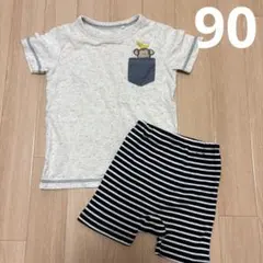 モンキー柄Tシャツとストライプパンツセット 90