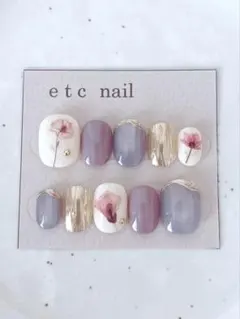 No.551ベリーショート　ネイルチップ　ホワイト　パープル　フラワー　春ネイル
