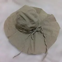 ベージュリネン風広つば帽子　伸縮素材とリボンで脱げにくい◎　ピクニック等に♪のサムネイル