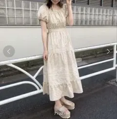 【NICE CLAUP】レース切替えロングワンピース