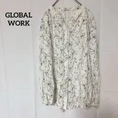 ♦︎グローバルワーク　花柄 長袖シャツ S ホワイト 袖口ゴム