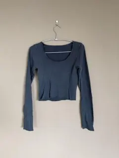 Brandy Melville ダークグレー リブ編み 長袖トップス