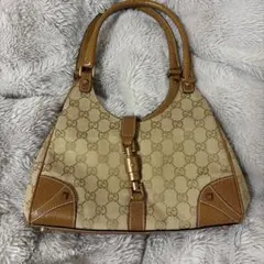 GUCCI ニュージャッキー ショルダーバッグ キャンバス レザー ベージュ