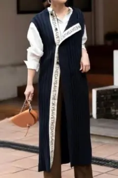 リブ編みネイビー ベスト・ジレ