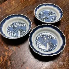古伊万里焼き　皿　青白磁 花模様 皿 3枚セット