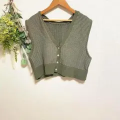 T0337 ローリーズファーム　ベスト　フリーサイズ　 レイヤード クロップド