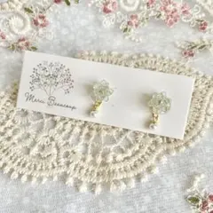 花　パール　樹脂イヤリング