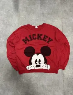 ディズニー　Disney 90s オールドミッキー　スウェット　レッド