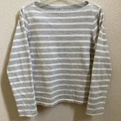 ユニクロ　UNIQLO ボートネックボーダーT グレーホワイト　長袖　S