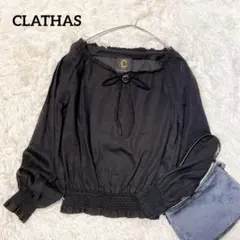 【CLATHAS】カメリアモチーフリボン付きブラック長袖ブラウスのサムネイル