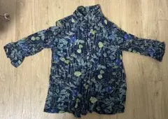 ネイビー フラワープリント 長袖シャツ