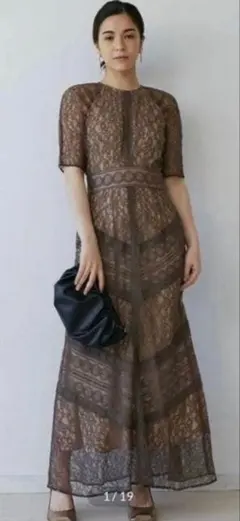 ラグナムーン LADYショルダーギャザーレースマキシワンピース