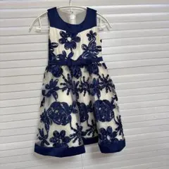 花柄刺繍ドレス 130cm アイボリー/ネイビー