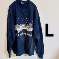 JERZEES ネイビー トレーナー Lサイズ　クリスマス仕様　パーティ