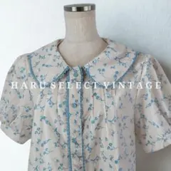 vintage 古着 クラシカル 花柄 フリル レース 丸襟 半袖 ブラウス Mのサムネイル