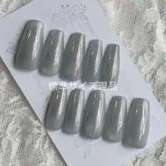 【ネイルチップ現品】マグネットラメ韓国ワンホンシンプルブルーリボン水色青シルバー