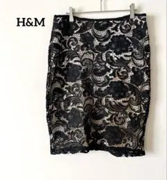 H&M ブラック レース タイトスカート コードレース【M相当】華やか　清楚