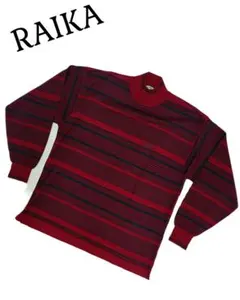 【RAIKA】赤グレーストライプ ハイネックニットセーターL寸c16
