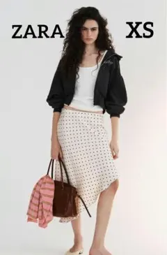 ZARA ドットプリント柄アシンメトリーサテンスカート　XSサイズ
