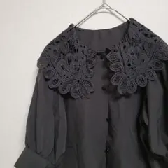 グレイル 黒～灰 レース襟付きシャツ ボタン シンプル