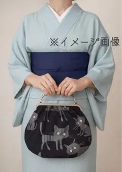 ハンドメイド 猫柄 がま口バッグ