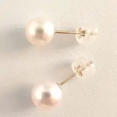 ピンク系 一粒アコヤ真珠ピアスK10 7〜7.5mm シリコンキャッチ付き