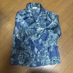【美品】古着屋ないしょ 総柄 長袖ブラウス ブルー系