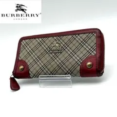 【美品】 BURBERRY レザー 長財布 ノバチェック プレート ボルドー