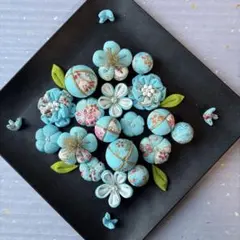 ちりめん細工お花パーツ　水色セット