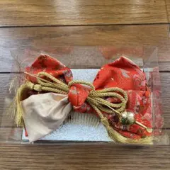 和風リボン型髪飾り 赤色・金色