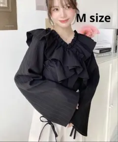 新品✨ドビーストライプマルチウェイオフショルクロスフリルショート丈ブラウス　M