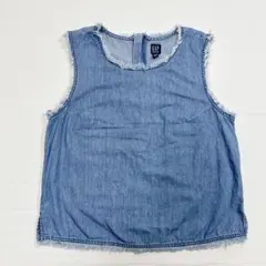 GAP デニムノースリーブトップス S ブルー ジレ フリンジ バックジップ