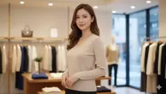 【AZULbasic】Vネック 長袖ニットセーター ベージュ オフィスカジュアル