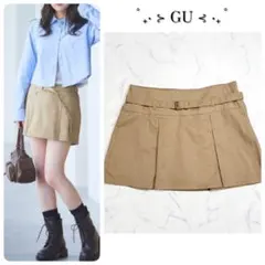 【 GU ジーユー 】 ミニ プリーツスカート デニムスカート ベージュ XL