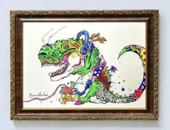 松坂優里さん『Dragon』ハガキサイズ絵画 2024年制作 UVカット額付き