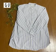 GU ノーカラーロングシャツ　メンズ　L ストライプ　ビックサイズ