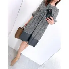 美品試着のみエストネーション紺ネイビー　タックロングワンピースコクーン36 美品試着のみエストネーション紺ネイビー タックロングワンピース