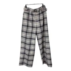 【美品】GLACIER チェック ワイドパンツ L ベージュ 体型カバー